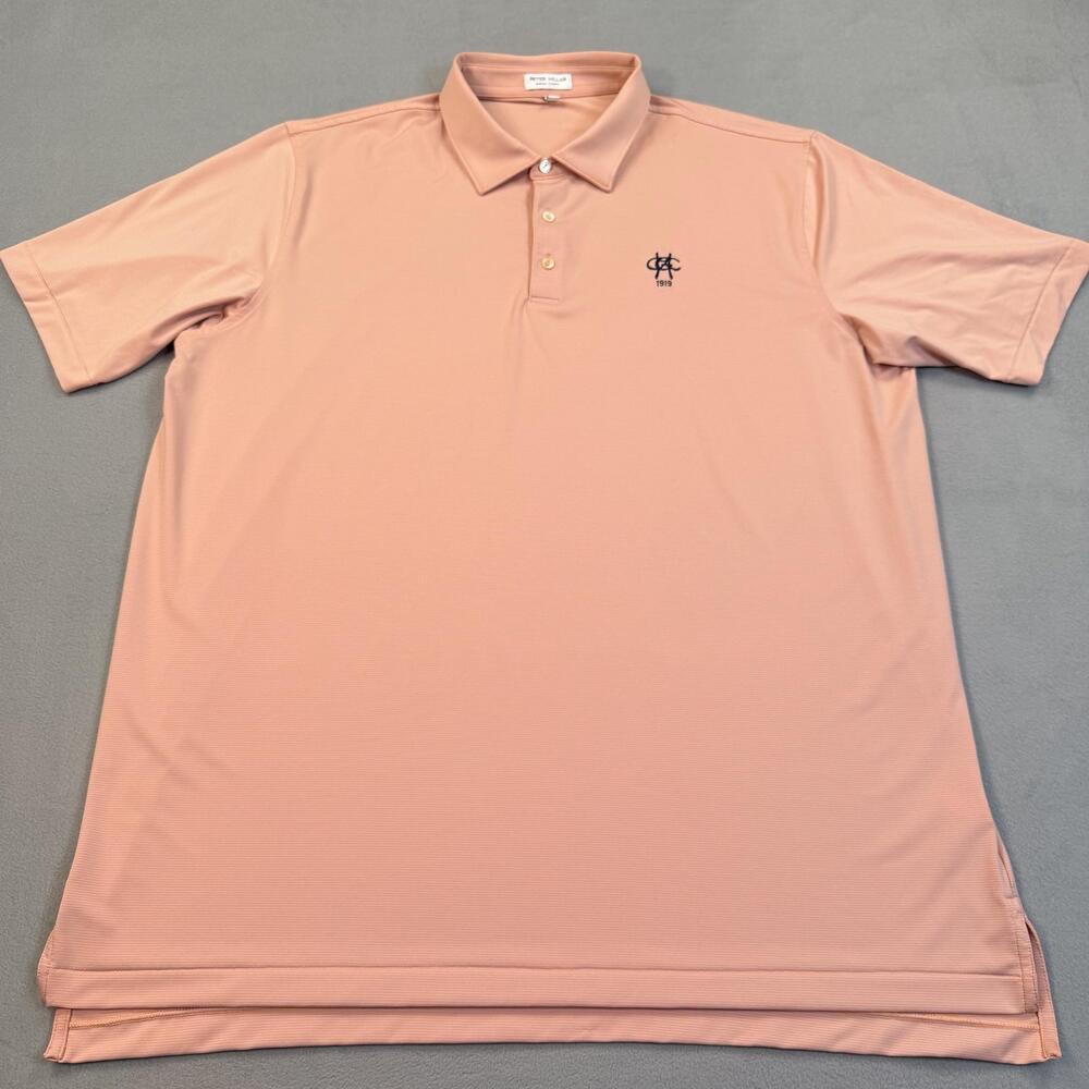 Peter Millar Polo Shirt Mens 2XL Orange Gray Stripe Summer Comfort Golf Stretch